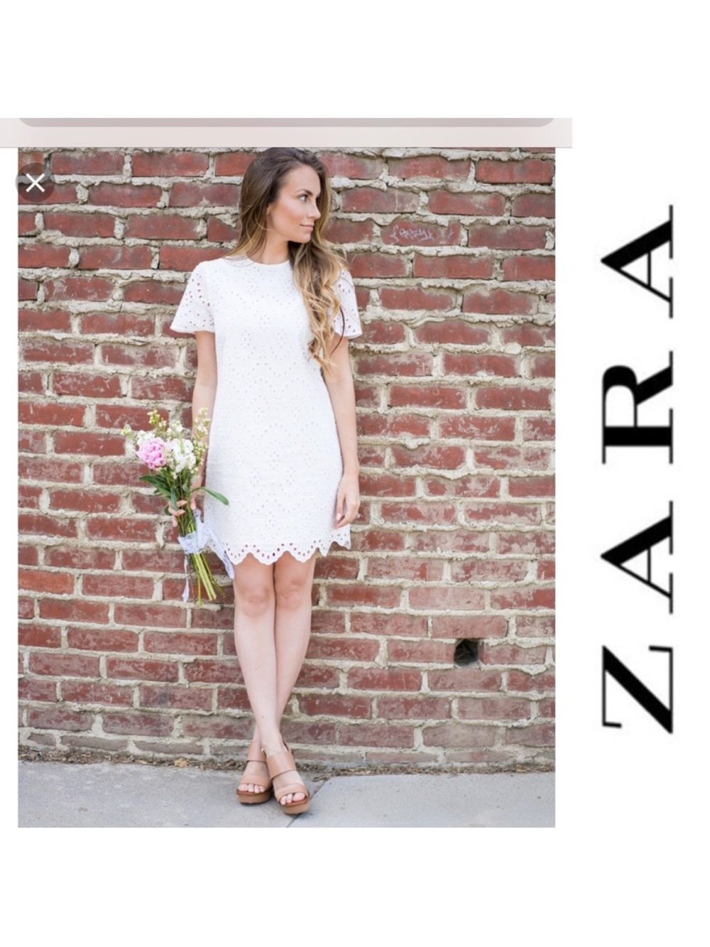 Zara White Eyelet Short Sleeve Mini Dress